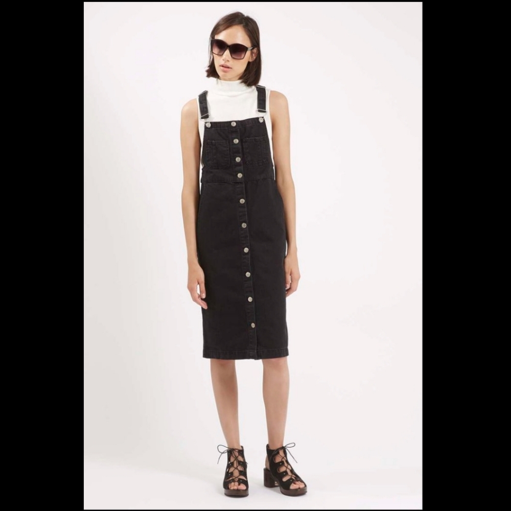 Topshop Black Button-Down Denim Dress